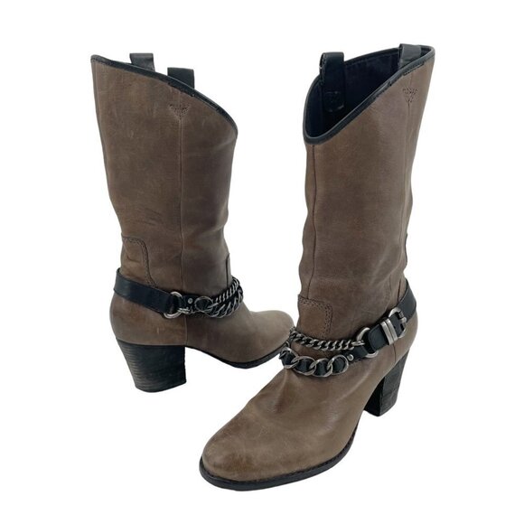 Nicole Shoes - Nicole Brown Vegan Leather Chain Buckle Knee High Heeled Boots Womens Size 8